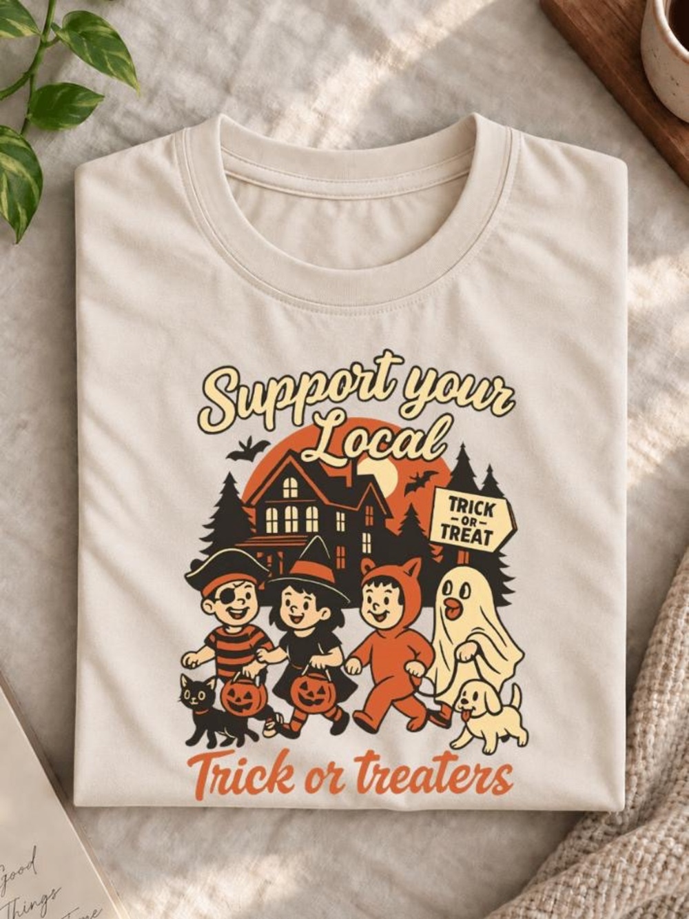 Support Your Local Trick or Treaters Halloween T-Shirt, Vintage Nostalgia Tee